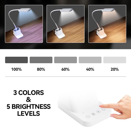 White LED Desk Lamp with USB Charging Port