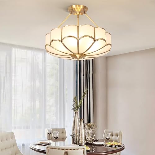 4 Lights Semi Flush Mount Brass Chandelier