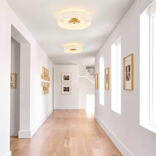 Gold Semi Flush Mount Ceiling Light Fixture with 24" Large White Fabric Drum Shade 5 (5 Count)