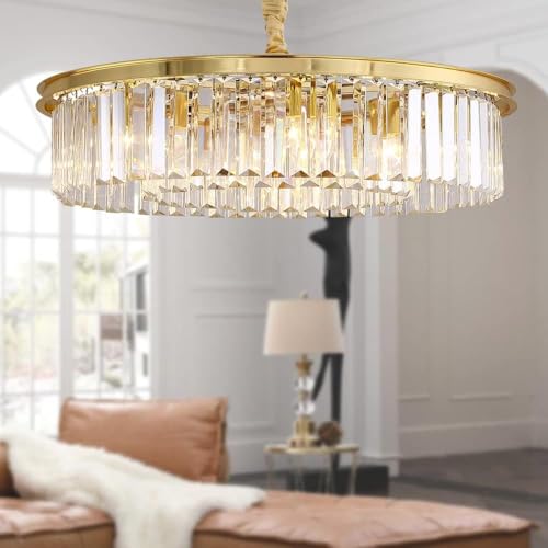 Gold Crystal Chandeliers Modern Contemporary Ceiling Lights Fixtures 33 inch Diameter Polished Gold 8 Lights