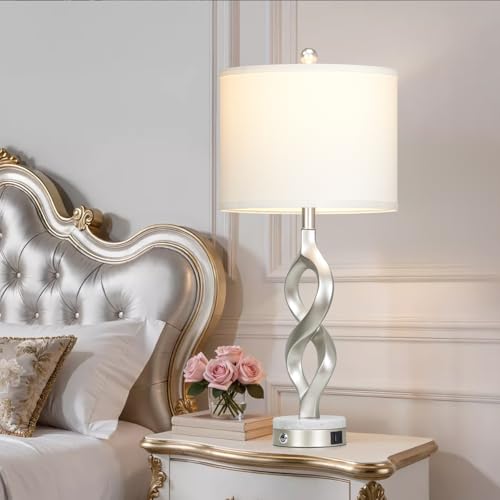 30" Tall Silver Sculptural Table Lamp for Living Room & Bedroom