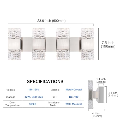 Brushed Nickel Bathroom Light Fixtures Over Mirror 23.6 Inch