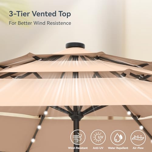 10ft 3 Tier Outdoor Patio Umbrella with 24pcs LED Lights