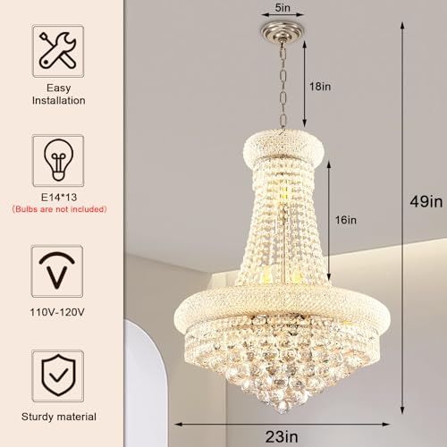 MORECHANGE French Empire Crystal Chandelier Luxury Chrome Empire Chandelier