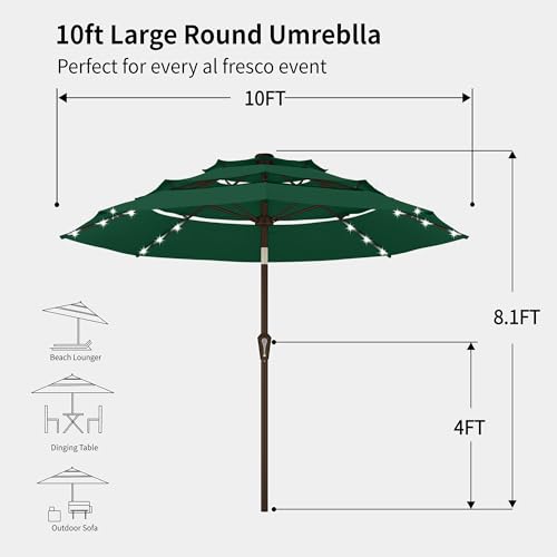 9ft 3 Tier Patio Umbrella with Solar Lights