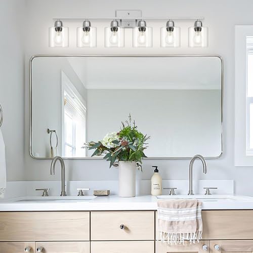 Modern Brushed Nickel 6 Light Bathroom Light Fixtures