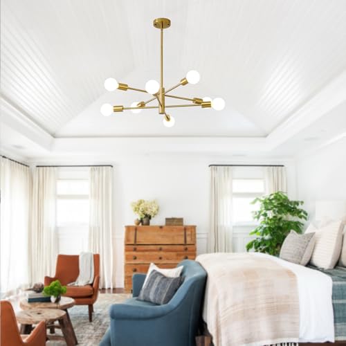 8 Light Gold Sputnik Lighting Fixture Mid Century Modern Chandelier