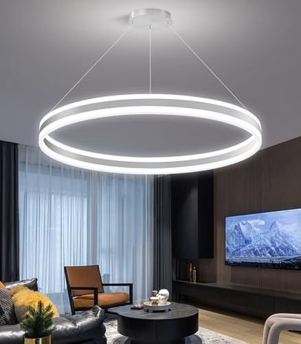 D31.5'' Modern Ring Chandelier for Dining Room LED Dimmable Pendant Lighting High Ceiling Chandelier for Living Room Foyer Bedroom Entryway 3000K