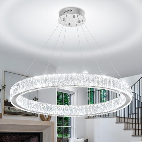 39.4in Large Ring Chandelier Modern LED Crystal Chandelier Chrome Round Crystal Chandeliers for Dining Room Living Room