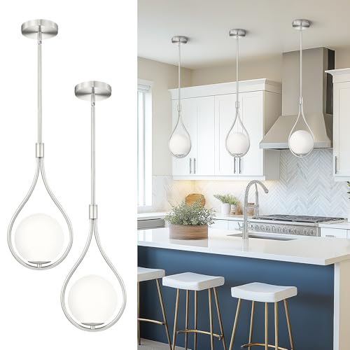 2 Pack 8 Inch Glass Brushed Nickel Pendant Lights Kitchen Island (2 Count)