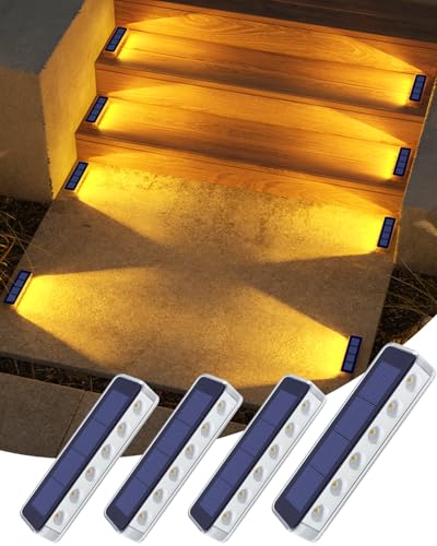 Solar Step Lights Outdoor IP68 Waterproof 4 Pack Warm White (4 Count)