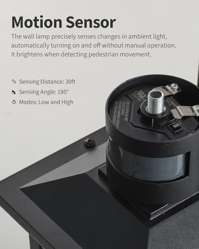 Black Outdoor Motion Sensor Modern Patio Wall Light Fixtures Set of 2 (2 Count)