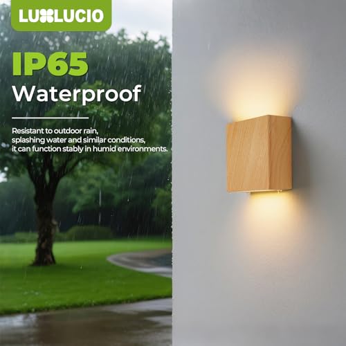 2 Pack Indoor Outdoor Natural Wood Grain Up and Down LED Wall Light (2 Count)