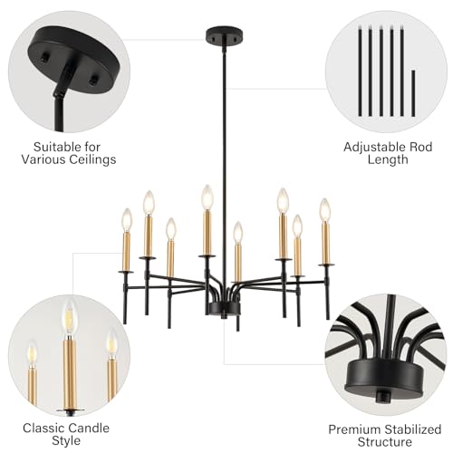 Modern Farmhouse Black and Gold Chandeliers for Dining Room