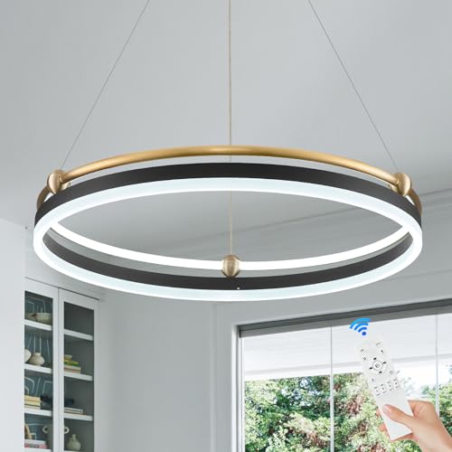 Modern LED Pendant Light D24in Black Gold Dimmable Circular LED Chandelier 1 Ring with Remote