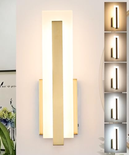 Hardwired Gold Dimmable Modern LED Wall Sconce 3000K 3500K 4000K 5000K 6000K Indoor Wall Lights Up and Down Wall Mount Light for Living Room Bedroom Hallway Corridor