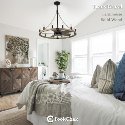 Rustic Wagon Wheel Chandelier with Fan Farmhouse Light Fixture with Fan 35"