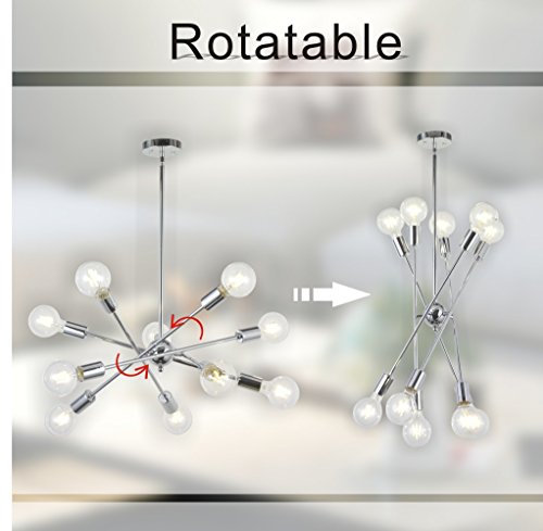 Sputnik Chandelier Chrome 10 Lights Pendant Lighting Modern Sputnik Light Vintage Ceiling Light Fixture UL Listed