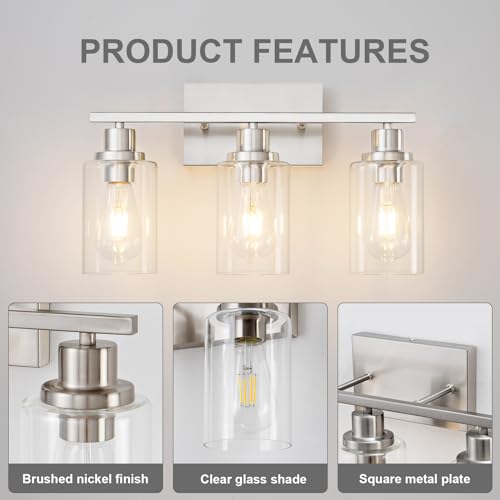 3 Light Bathroom Light Fixtures Brushed Nickel Vanity Light Over Mirror Modern Farmhouse Wall Lighting Sconces Wall Lamp for Bathroom