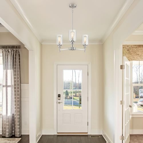 3 Light Brushed Nickel Chandeliers for Dining Room Light Fixture Over Table