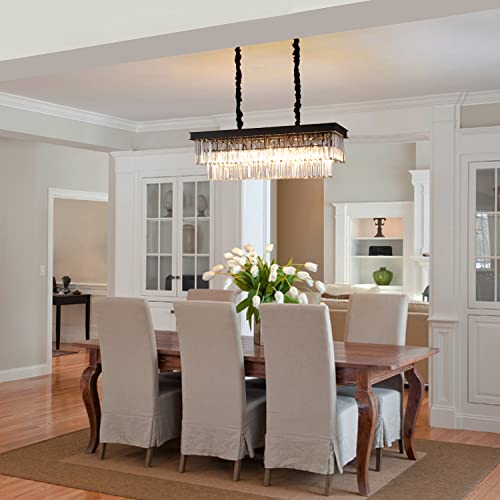 Rectangular Crystal Chandelier Dining Room Black Rectangle Pendant Light