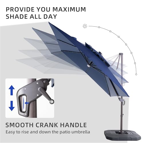 9x9 FT Cantilever Offset Patio Umbrella with Lights & Base