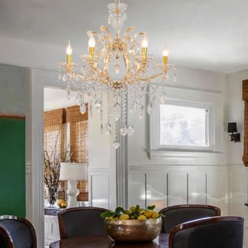 Modern 6 Light Maria Theresa Crystal Chandelier for Bedroom Luxury K9 Crystal Gold Chandelier Pendant Lighting Fixture for Dining Room