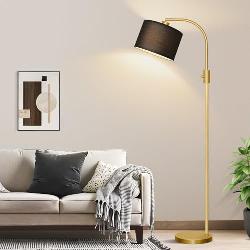 Upgraded Modern Arc Dimmable Tall Standing Floor Lamp with Black Shade