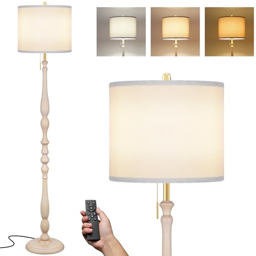 Wood Floor Lamp for Living Room (Antique White)