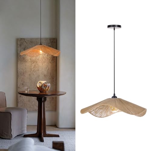 Rustic Farmhouse Chandelier Wicker Pendant Light Woven Ceiling Hanging Lighting for Dining Room Kitchen Hallway Foyer 19.6"