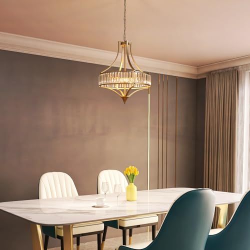 21.6" Gold Crystal Chandeliers Modern Vintage Chandelier with Round Metal Shade Art Deco 6 (6 Count)