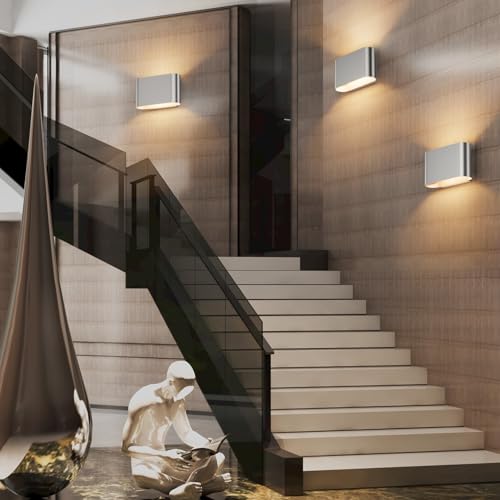 Nickel LED Wall Sconces 1 Pack Indoor Modern Wall Lights Hardwired Up and Down Interior Wall Mount Light for Living Room Bedroom Hallway Warm White 3000K