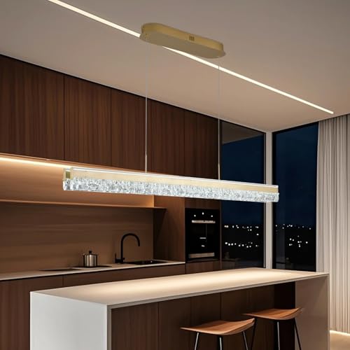 Modern LED Linear Pendant Light 47.24in Dimmable Kitchen Island Lighting Ceiling Hanging Luxury Modern Chandelier for Dining Room Office