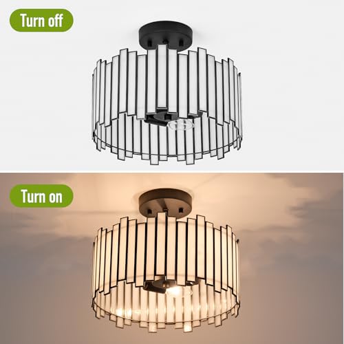Black Ceiling Light Fixture in Drum Shape