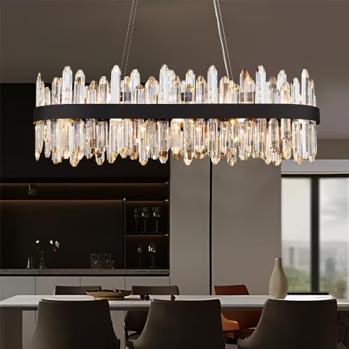 Black Oval Crystal Chandelier L35.4 inch