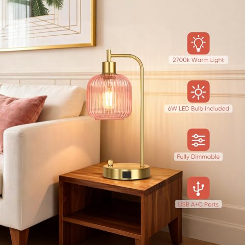 Pink Glass Table Lamps Set of 2 (2 Count)