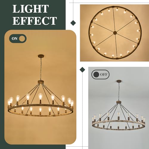 Farmhouse Wagon Wheel Chandelier 47" Wooden Chandelier Light Fixture 18