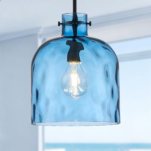 Blue Hammered Glass Pendant Light