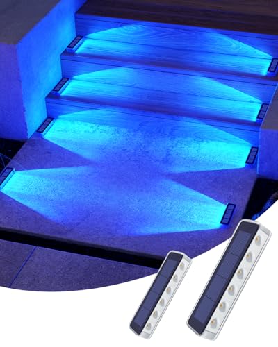Blue Solar Step Lights for Outside IP68 Waterproof Led 2 Pack (2 Count)