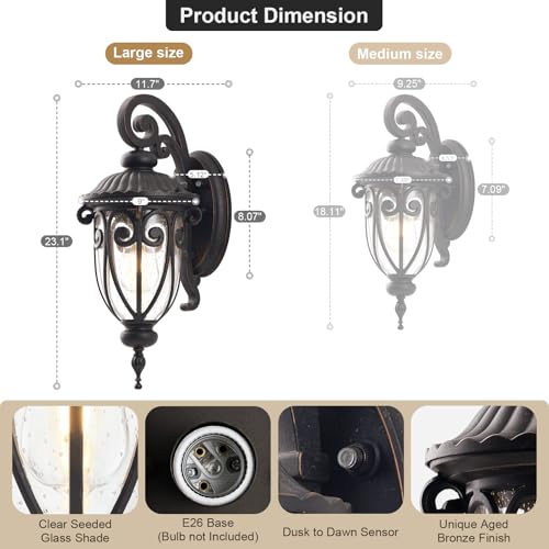 23 Inch Large Dusk to Dawn Outdoor Porch Lights for Garage (2 Count)