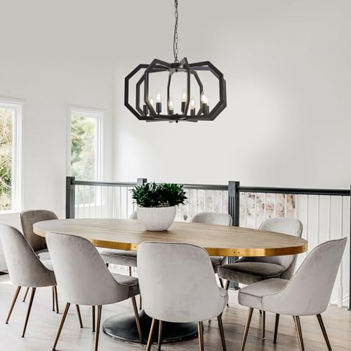 8 Black Light Farmhouse Chandelier Dining Room Light Fixture Geometric Modern Rustic Hanging Pendant Light for Living Room