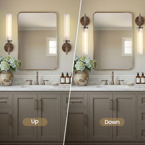 20" Knurled Aged Brass Bathroom Wall Sconces