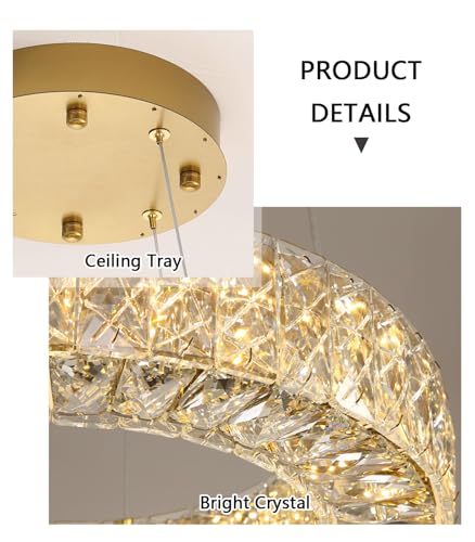 Modern Chandelier for Dining Room Dimmable LED Pendant Lights for Kitchen Island Lighting Gold Ring Crystal Chandeliers for Bedroom Entrance Living Room