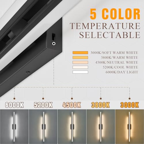 Modern LED Vanity Light 48 Inches Long Black LED Wall Light Over Vanity Mirror Hardwired Wall Mount Lighting Fixture 5CCT