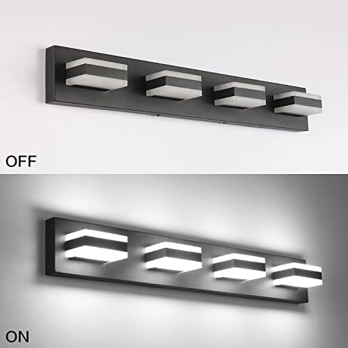 Black Bathroom Light Fixtures 4 Lights Bathroom Vanity Light LED Dimmable Matt Black Vanity Lights 32W Cool White 6000K & 0%