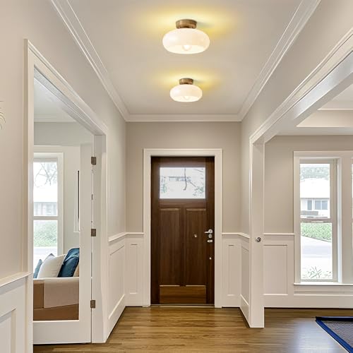 Mid Century Modern Faux Wood Semi Flush Ceiling Light 11.0 Inch