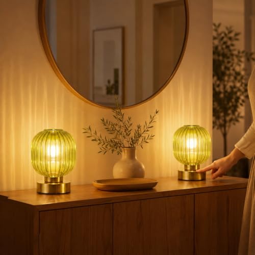 Green Touch Glass Table Lamp Set of 2 (2 Count)