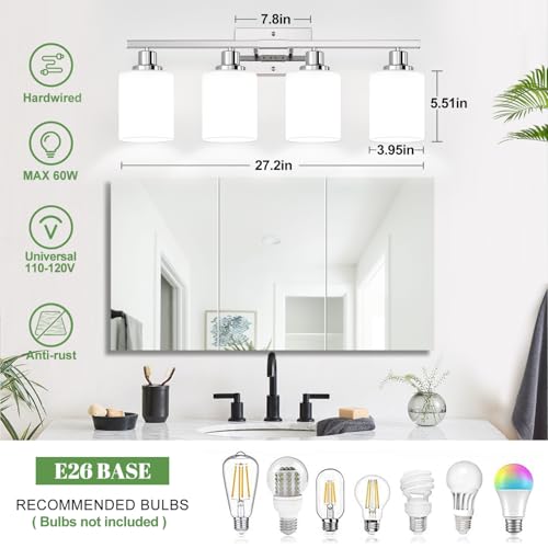 4 Light Vanity Light with Milky White Shades