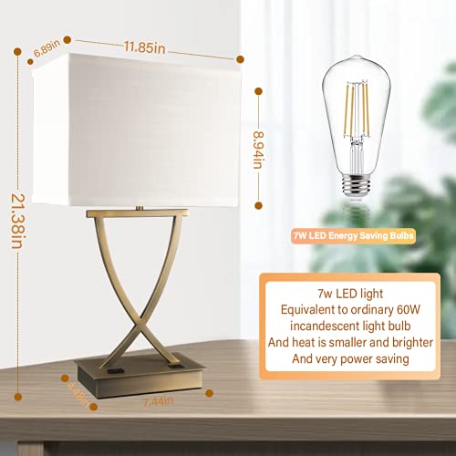 3 Way Touch Dimmable Bedside Lamp 21.38" with USB