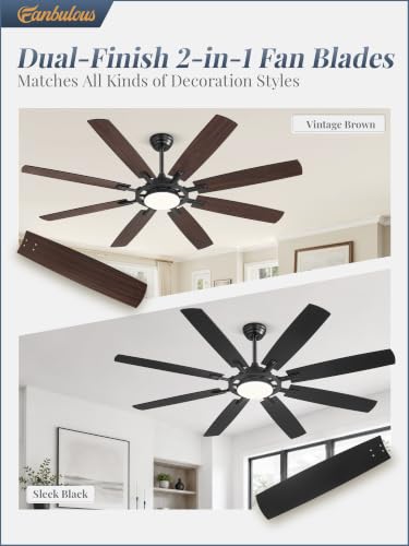 65 Inch Black Ceiling Fans with 3CCT Lights and Remote (Black / 65")